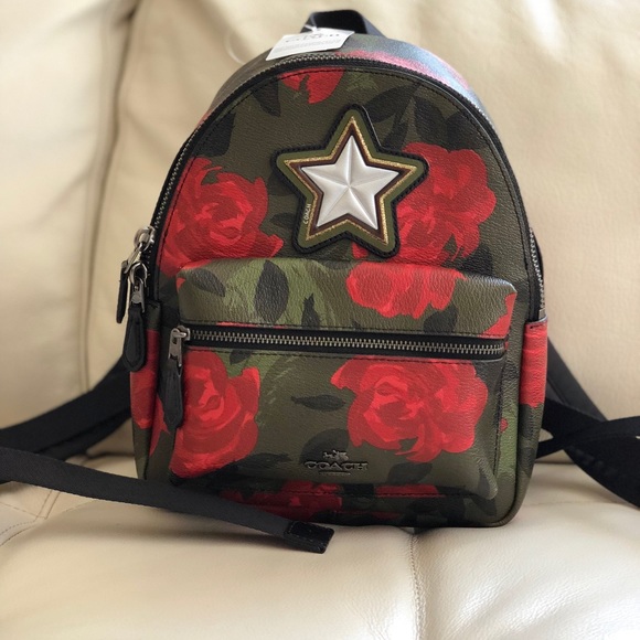 coach red camo backpack